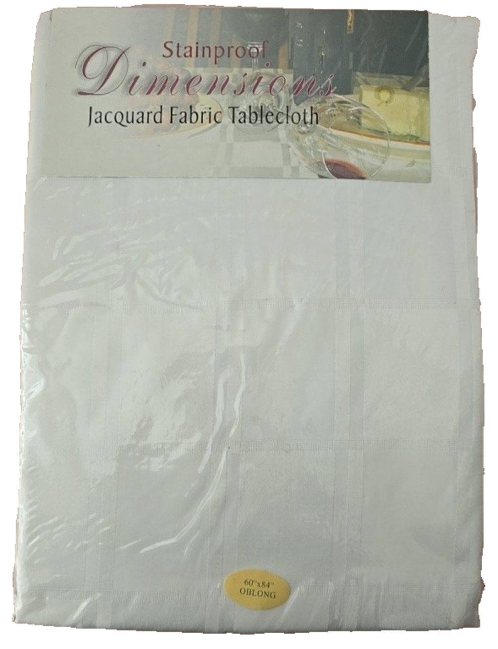 60 x 84" White Jacquard Fabric Tablecloth Benson Mills Stain Proof